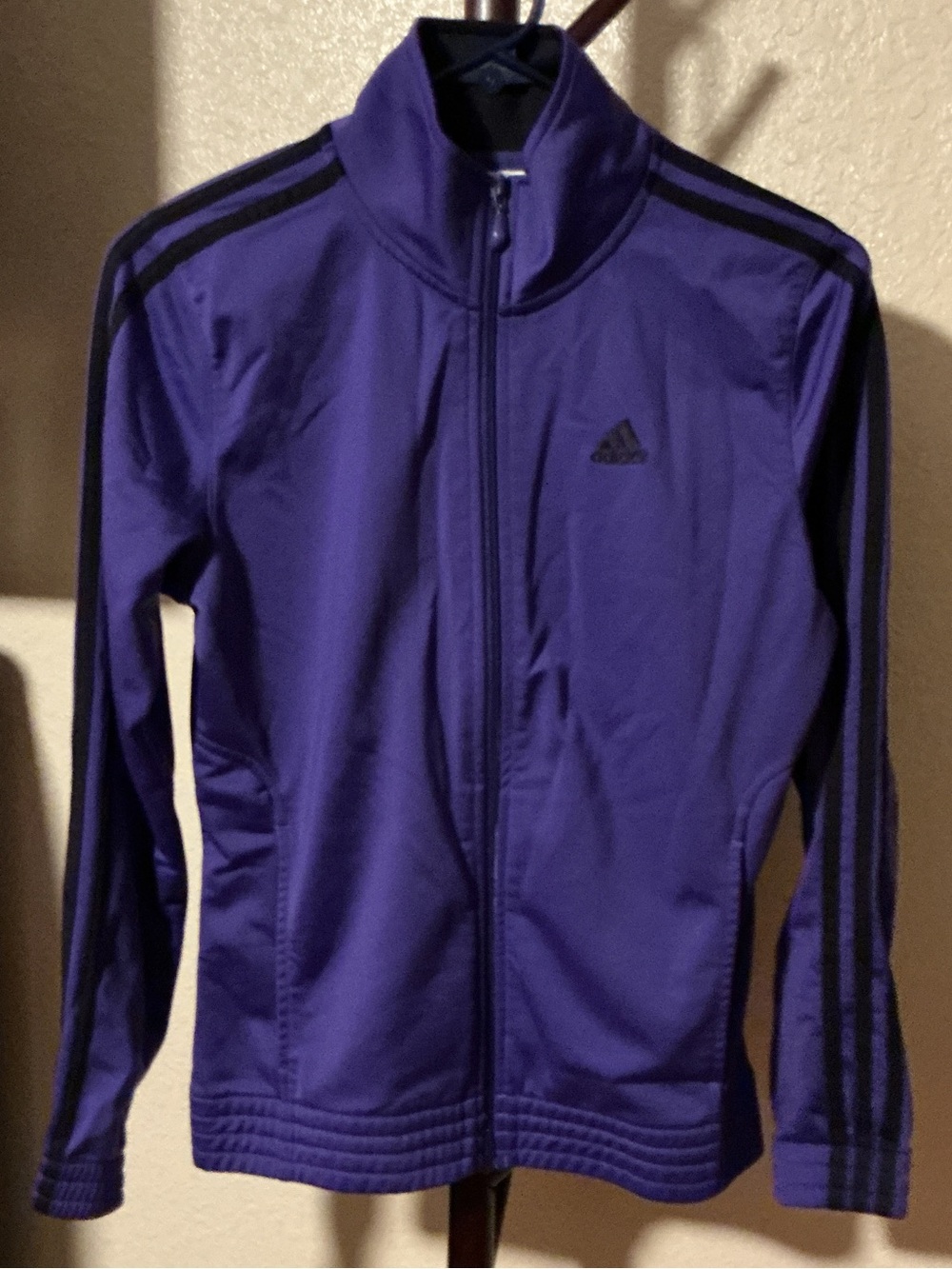 adidas Youth Purple Zip-Front Track Jacket with Black Stripes